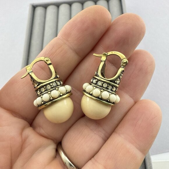 Heidi Daus Earrings Rhapsody in Hues Art Deco Cream White  Hoop Dangle Crystal - Picture 6 of 7
